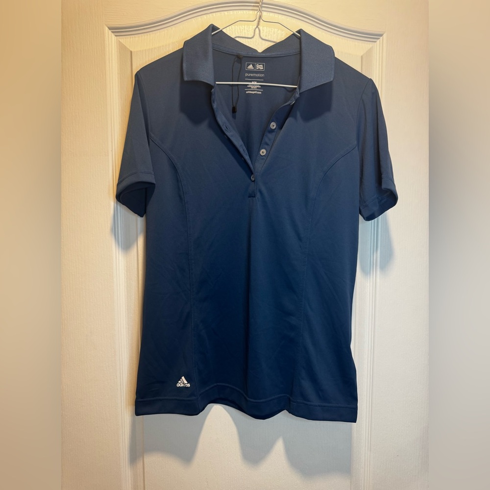 22-Adidas Ultimate365 Solid Polo Shirt Women's Medium Blue Short Sleeve Golf Top